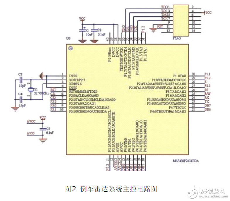 采用MSP430F2274單片機(jī)設(shè)計(jì)的倒車?yán)走_(dá)電路