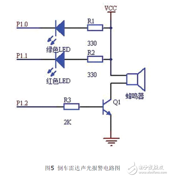 采用MSP430F2274單片機(jī)設(shè)計(jì)的倒車?yán)走_(dá)電路