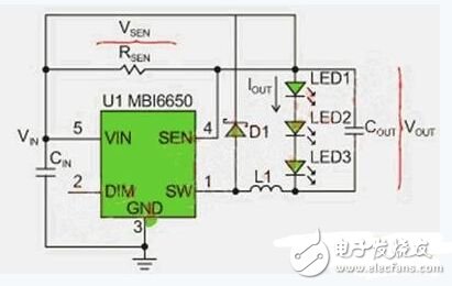 圖3：MBI6650應(yīng)用電路。