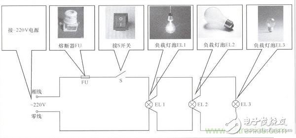 一只單連開關(guān)控制三盞燈電路