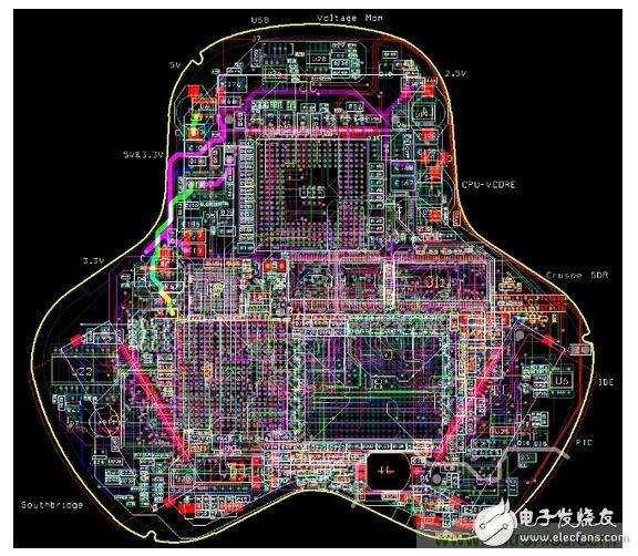 這片掌上電腦的12層電路板原型看起來很厲害，但是因為自動布線器搞砸了PCI總線的時序，根本無法運作。