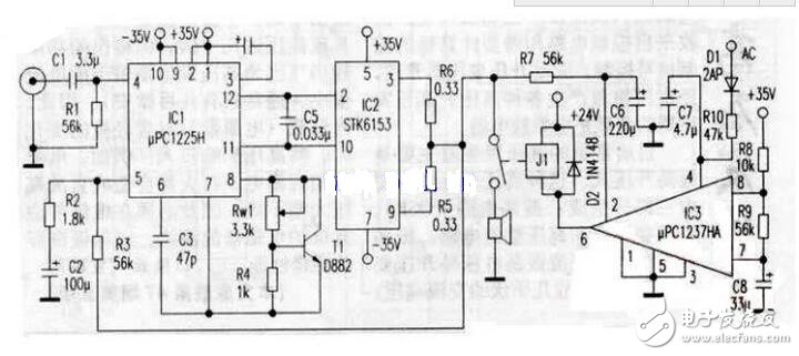 uPC1225H是NEC推出的50W音響驅(qū)動(dòng)電路，芯片內(nèi)部設(shè)置有完善的保護(hù)環(huán)節(jié)，外圍電路雖然略微復(fù)雜了一些，但uPC1225H的輸出電壓偏差只有±5mV，極寬的功率頻帶與極高的轉(zhuǎn)換速率使之比LM3886等集成功放的音色溫暖，柔和且更加耐聽。