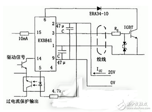 M57959L/M57962L厚膜驅(qū)動(dòng)電路采用雙電源（+15V，-10V）供電，輸出負(fù)偏壓為-10V，輸入輸出電平與TTL電平兼容，配有短路/過載保護(hù)和封閉性短路保護(hù)功能，同時(shí)具有延時(shí)保護(hù)特性。其分別適合于驅(qū)動(dòng)1200V/100A、600V/200A和1200V/400A、600V/600A及其以下的IGBT.M57959L/M57962L在驅(qū)動(dòng)中小功率的IGBT時(shí)，驅(qū)動(dòng)效果和各項(xiàng)性能表現(xiàn)優(yōu)良，但當(dāng)其工作在高頻下時(shí)，其脈沖前后沿變的較差，即信號(hào)的最大傳輸寬度受到限制。且厚膜內(nèi)部采用印刷電路板設(shè)計(jì)，散熱不是很好，容易因過熱造成內(nèi)部器件的燒毀。