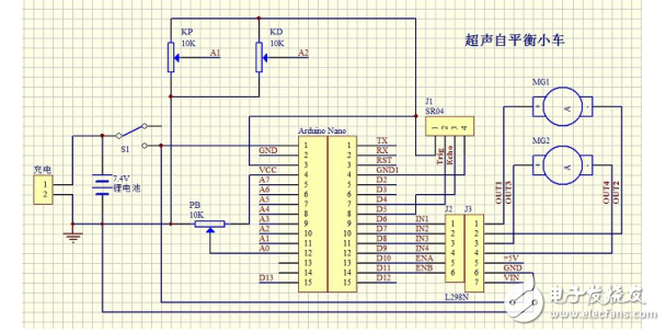 采用ArduinoNano控制模塊的DIY超聲波測(cè)距平衡小車