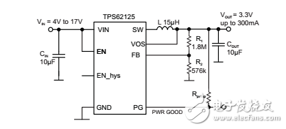 帶有可調(diào)使能閥值和滯后的3V-17V，300mA降壓轉(zhuǎn)換器