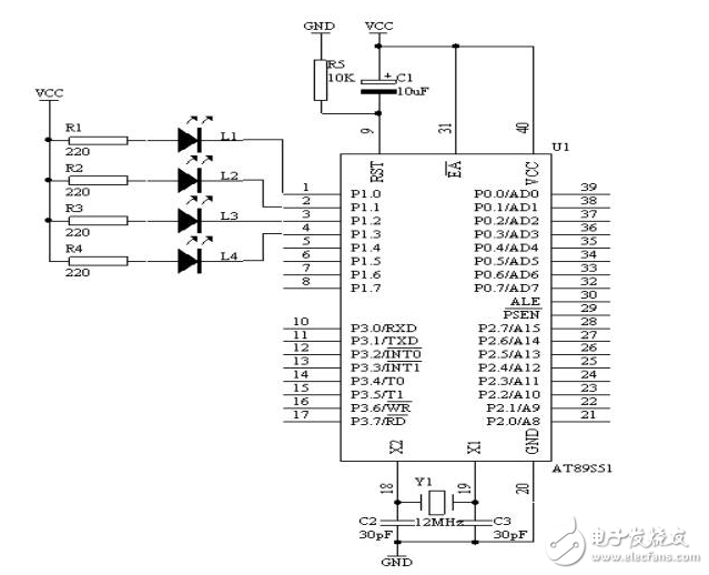 用AT89S51單片機定時作為定時計數(shù)器硬件電路（二）