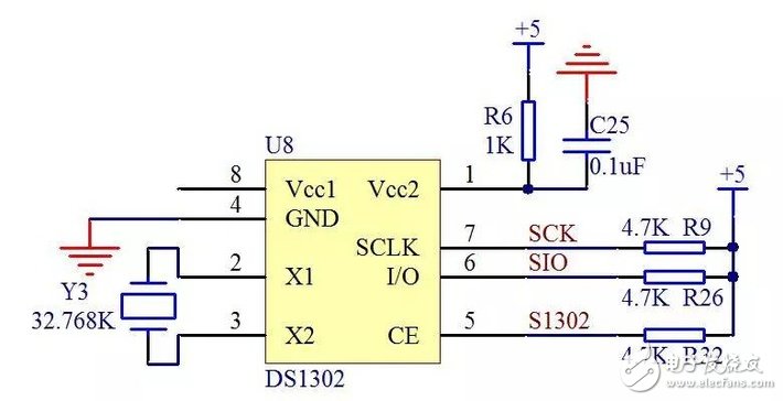 用ds1302做時(shí)鐘電路圖詳解