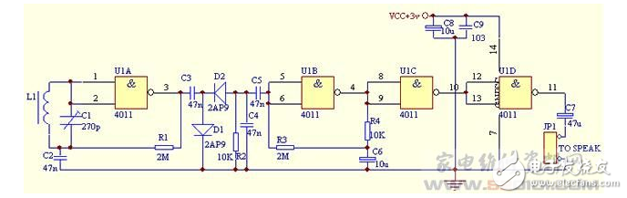 基于CD4011的簡易AM收音機(jī)制作電路原理圖