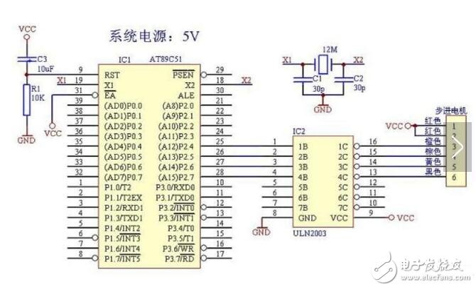 51單片機ULN2003驅(qū)動步進電機的典型應用電路圖