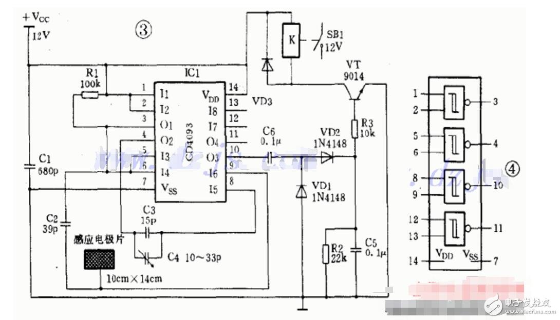 cd4093電容感應(yīng)式控制電路