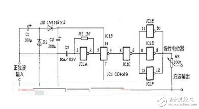 cd4093的正弦波轉(zhuǎn)方波電路