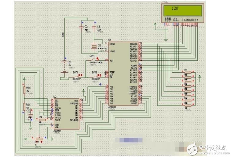 ADC0804模數(shù)轉(zhuǎn)換51單片機(jī)程序與電路