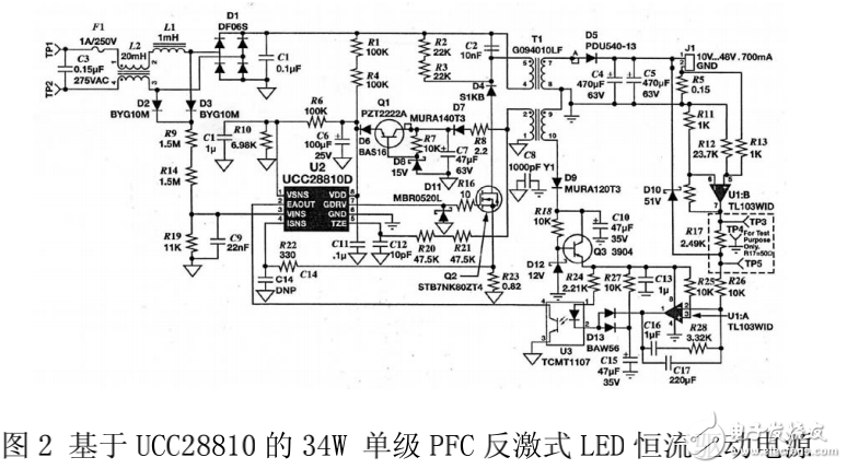 基于UCC28810的34W單級(jí)PFC反激式LED恒流驅(qū)動(dòng)電源的設(shè)計(jì)