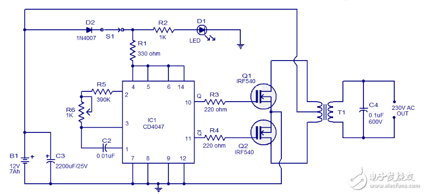 cd4047應(yīng)用電路圖解（信號控制電路圖、逆變器電路圖）