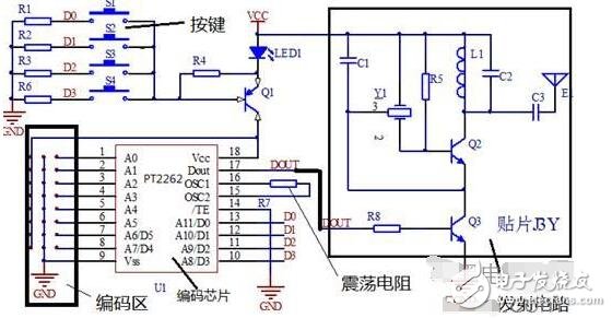 基于pt2262的遙控器電路圖