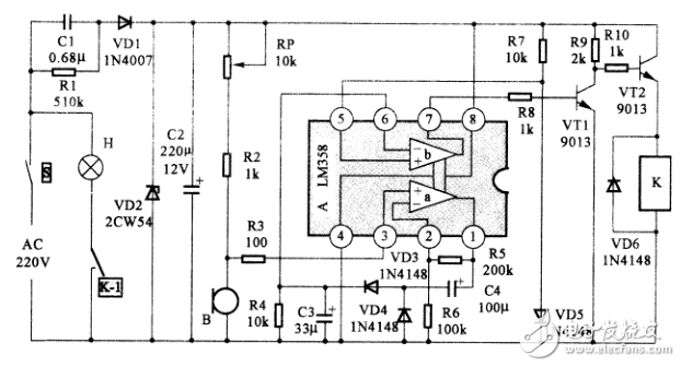 LM358應(yīng)用電路之聲控延時(shí)開關(guān)電路