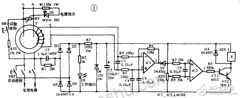 LM358的應(yīng)用電路之漏電保護(hù)器電路