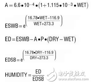 圖 1 顯示了基于 LTC2991 的干濕計。兩個晶體管連接到適當(dāng)?shù)?LTC2991 輸入時，提供濕球和干球溫度讀數(shù)