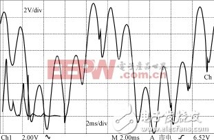 圖8有源濾波器投入前負(fù)載兩端紋波電壓波形