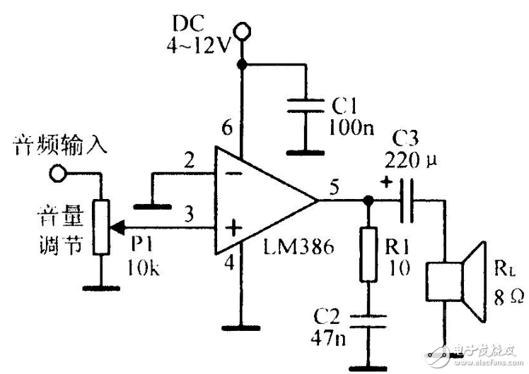 音頻功率放大器LM386引腳圖及功能_工作原理_電氣參數及應用電路圖