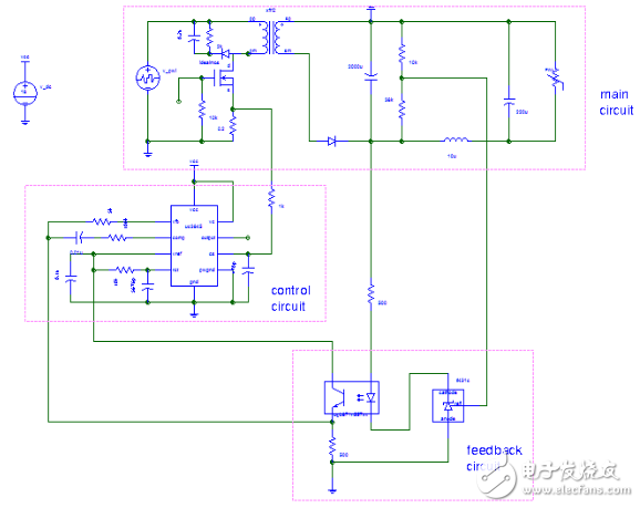 uc3845應(yīng)用電路圖之UC3845反激式開關(guān)電源