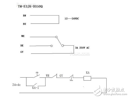 5線光電開關(guān)與接觸器接線圖