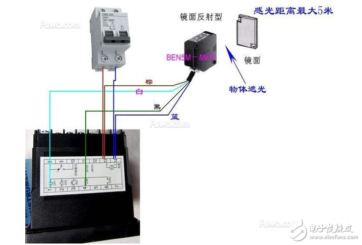 5線光電開關(guān)與接觸器接線圖