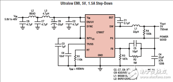 [原創(chuàng)] Linear LT8607 42V 750mA同步降壓穩(wěn)壓器解決方案