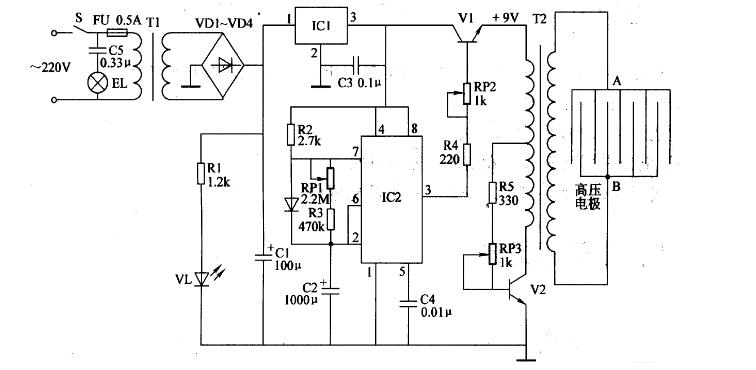 高壓脈沖發(fā)生器電路圖大全（六款等效電路/電子滅蟲燈/脈沖發(fā)生器產(chǎn)生）